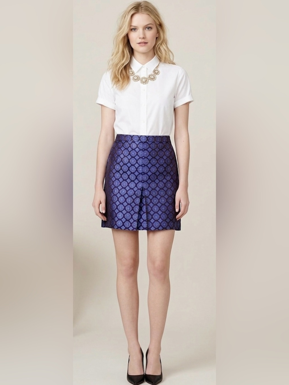 J. Crew Medallion Tie-Silk Box Pleat Skirt